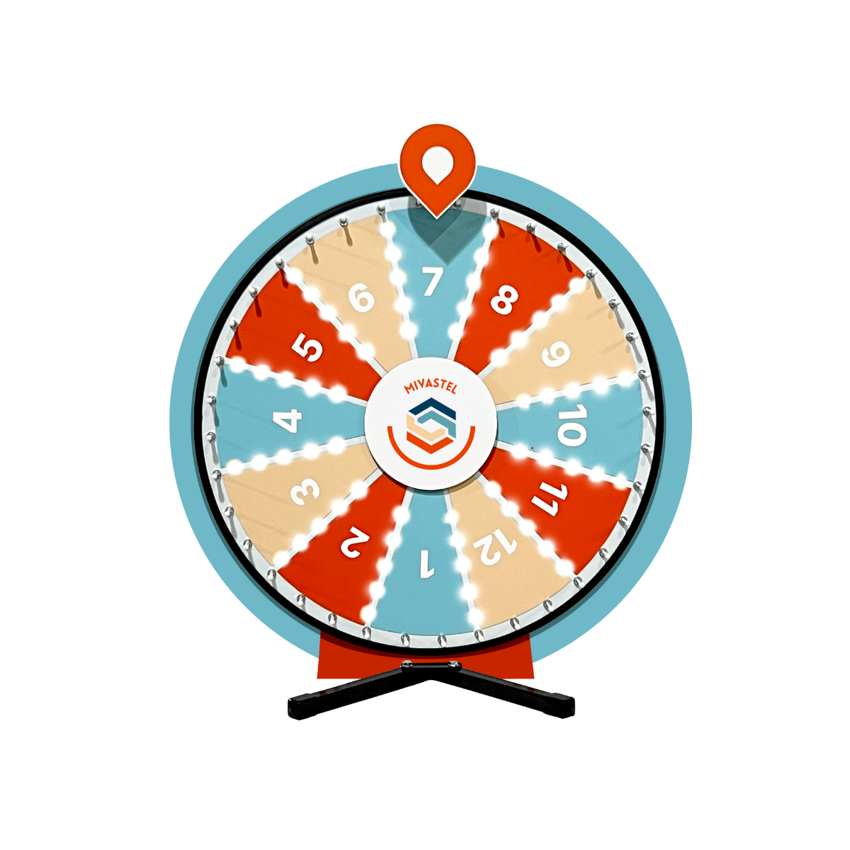 Prize wheel with bottom branded display panel